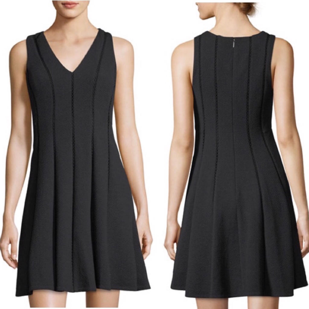 Rebecca Taylor Dia A-Line Dress Lace-Inset V-Neck Sleeveless Black Sz 8